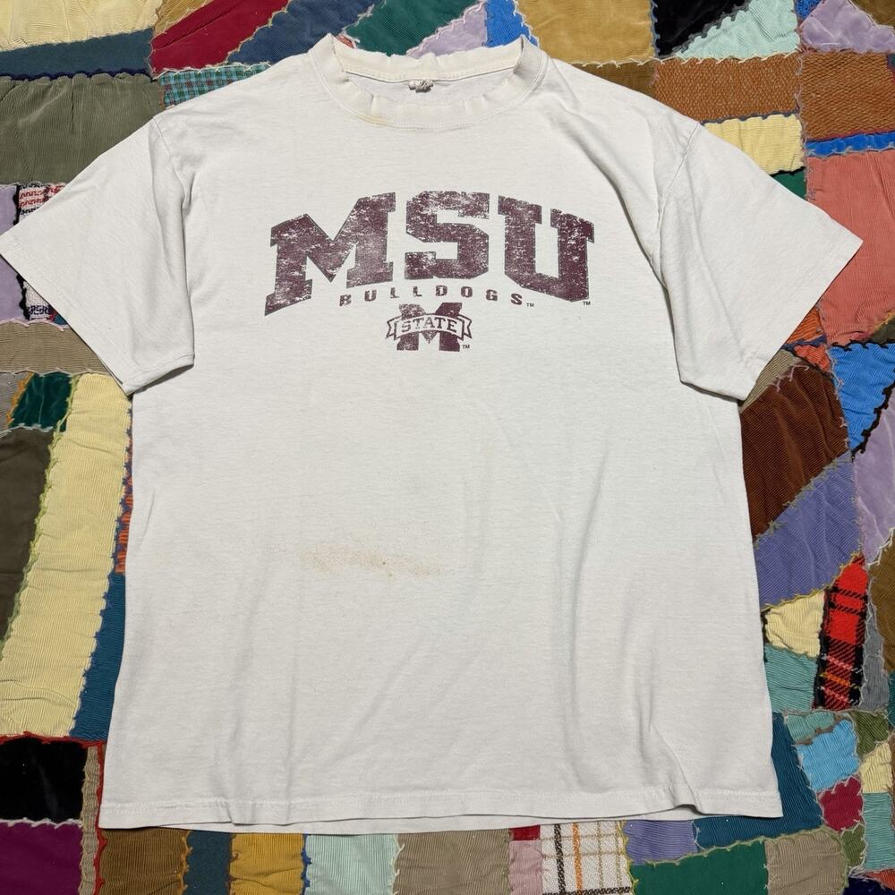 Vintage Mississippi State White Distressed Shirt Large